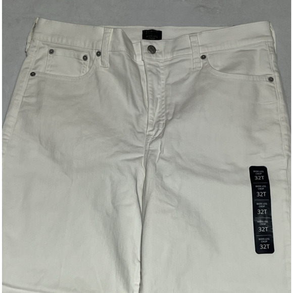 J Crew Factory Wide Leg Cop Jean Womens 32T Tall White Denim High Rise Raw Hem - Picture 3 of 9